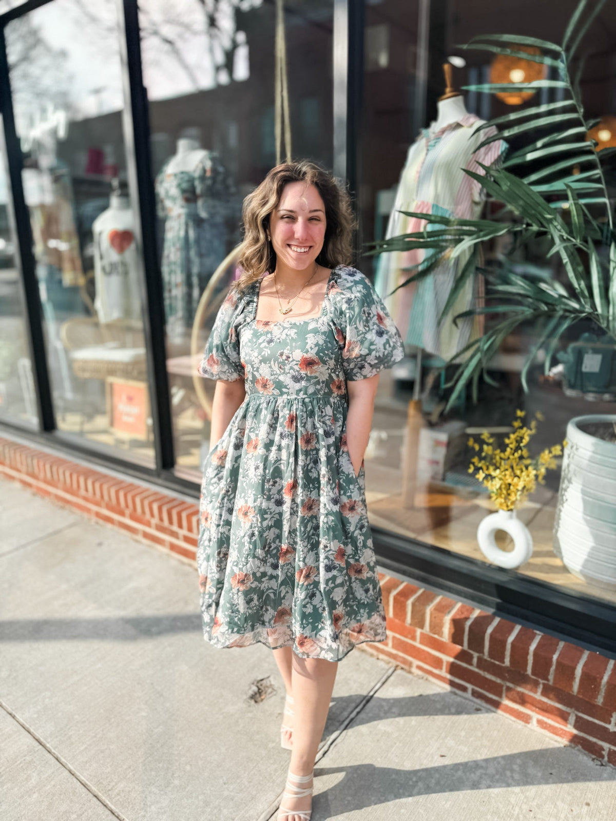 Olive Floral Midi Dress-182 Dressy Dress-BaeVely-Peachy Keen Boutique, Women's Fashion Boutique, Located in Cape Girardeau and Dexter, MO