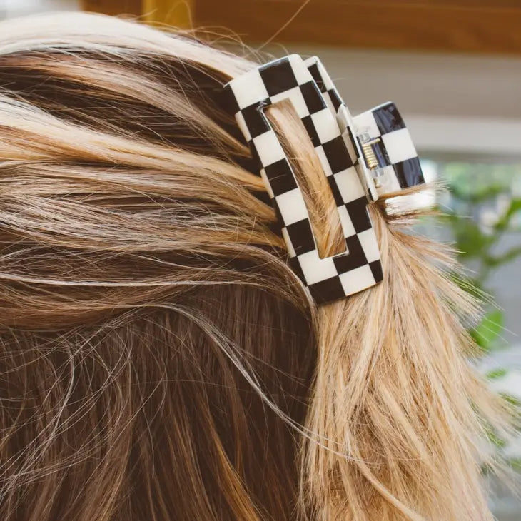 Black & White Checkered Claw Clip-260 Hair Accessories-ANDI-Peachy Keen Boutique, Women's Fashion Boutique, Located in Cape Girardeau and Dexter, MO