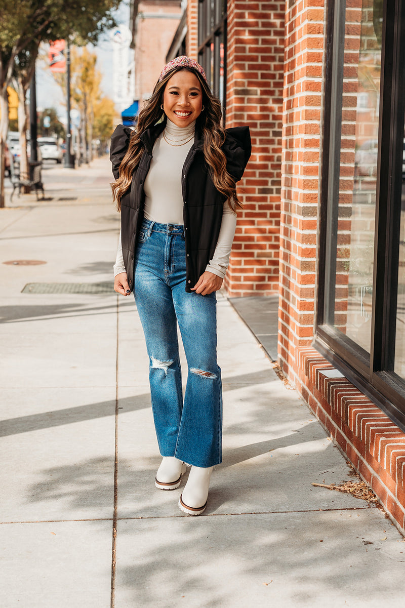 Hidden | Dark Blue Happi High Rise Distressed Cropped Flare Jean-210 Denim-Hidden-Peachy Keen Boutique, Women's Fashion Boutique, Located in Cape Girardeau and Dexter, MO