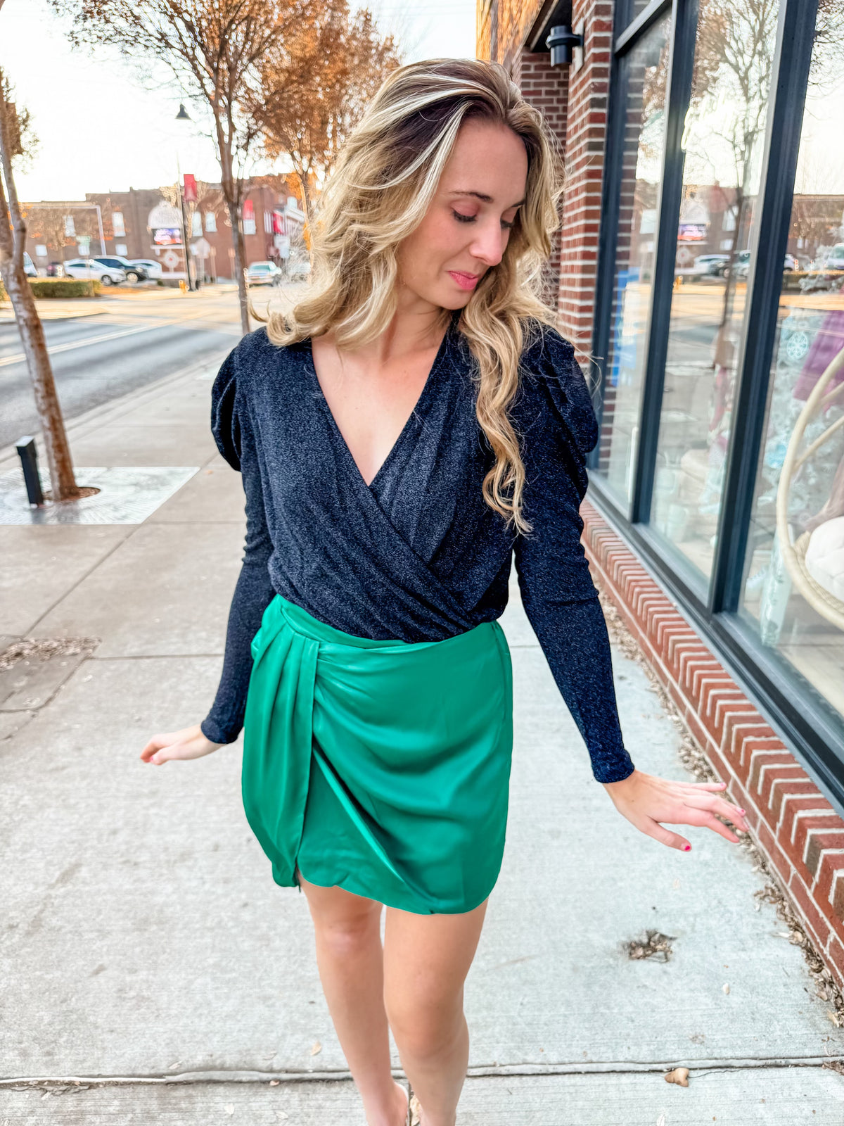 Sincerely Ours | Forest Green Draped Skirt-200 Shorts/Skirts-Sincerely Ours-Peachy Keen Boutique, Women's Fashion Boutique, Located in Cape Girardeau and Dexter, MO