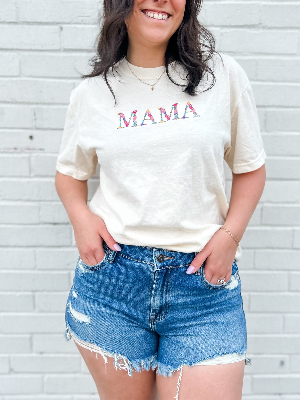 Growing in Love Embroidered Mama Tee-243 Custom-Peachy Keen Boutique-Peachy Keen Boutique, Women's Fashion Boutique, Located in Cape Girardeau and Dexter, MO