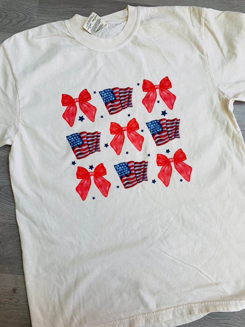 Red, White, & Bows Tee-130 Graphic T's-Peachy Keen Boutique-Peachy Keen Boutique, Women's Fashion Boutique, Located in Cape Girardeau and Dexter, MO