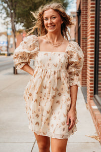 Beige Cream Floral Embroidered Dress-182 Dressy Dress-Storia-Peachy Keen Boutique, Women's Fashion Boutique, Located in Cape Girardeau and Dexter, MO