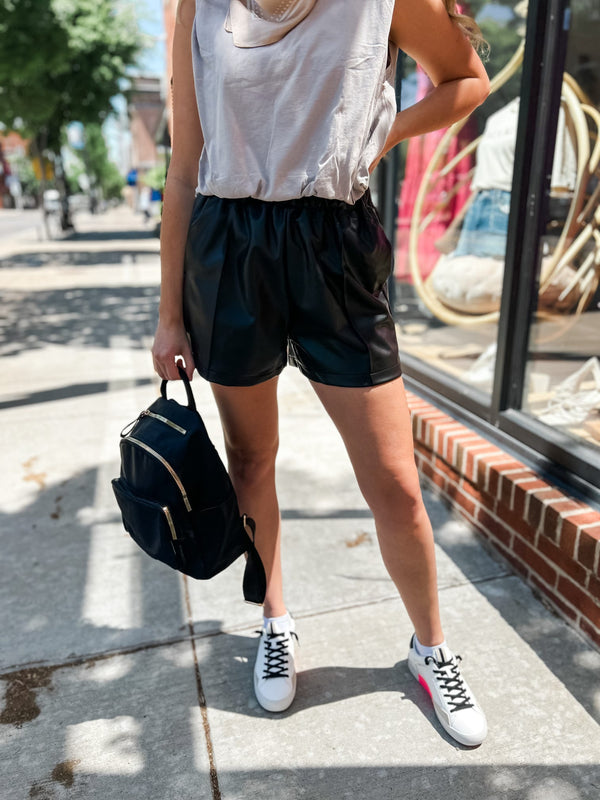 Taylor Vegan Leather Shorts-200 Shorts/Skirts-Moon Ryder-Peachy Keen Boutique, Women's Fashion Boutique, Located in Cape Girardeau and Dexter, MO