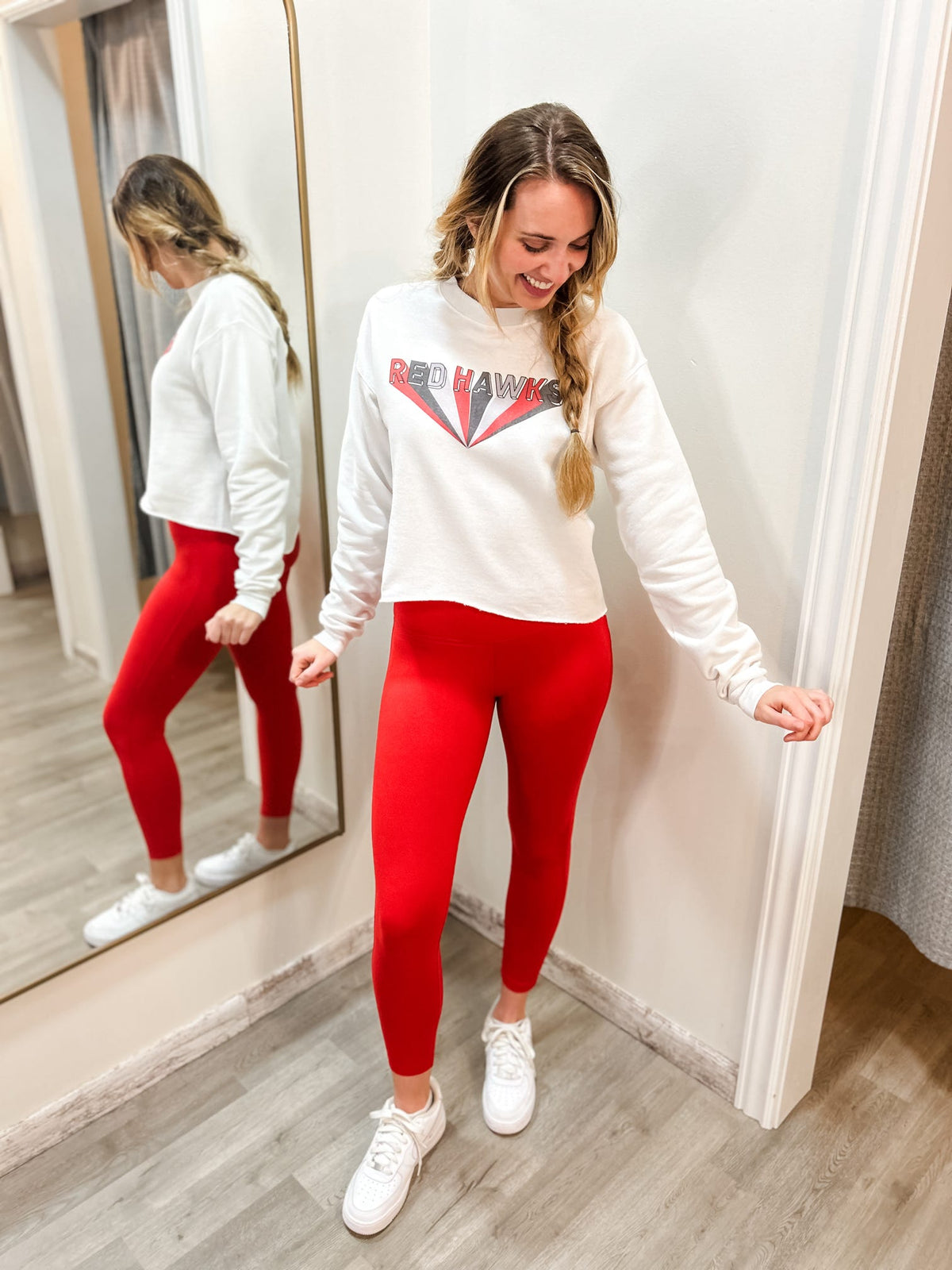 Redhawks Burst Cropped Sweatshirt-150 Hoodies/Pullovers-Mamie Ruth-Peachy Keen Boutique, Women's Fashion Boutique, Located in Cape Girardeau and Dexter, MO