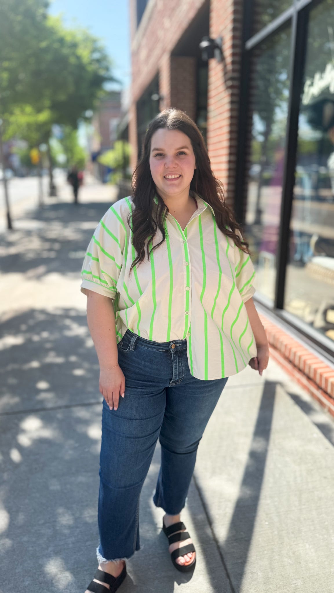 Margaritaville Striped Puff Sleeve Top-120 Blouses-Bibi-Peachy Keen Boutique, Women's Fashion Boutique, Located in Cape Girardeau and Dexter, MO