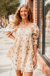 Beige Cream Floral Embroidered Dress-182 Dressy Dress-Storia-Peachy Keen Boutique, Women's Fashion Boutique, Located in Cape Girardeau and Dexter, MO