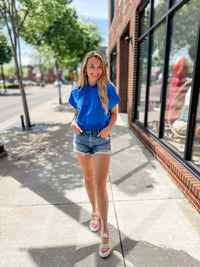 Nadia Short Sleeve Hooded Top, Cobalt-150 Hoodies/Pullovers-Rae Mode-Peachy Keen Boutique, Women's Fashion Boutique, Located in Cape Girardeau and Dexter, MO