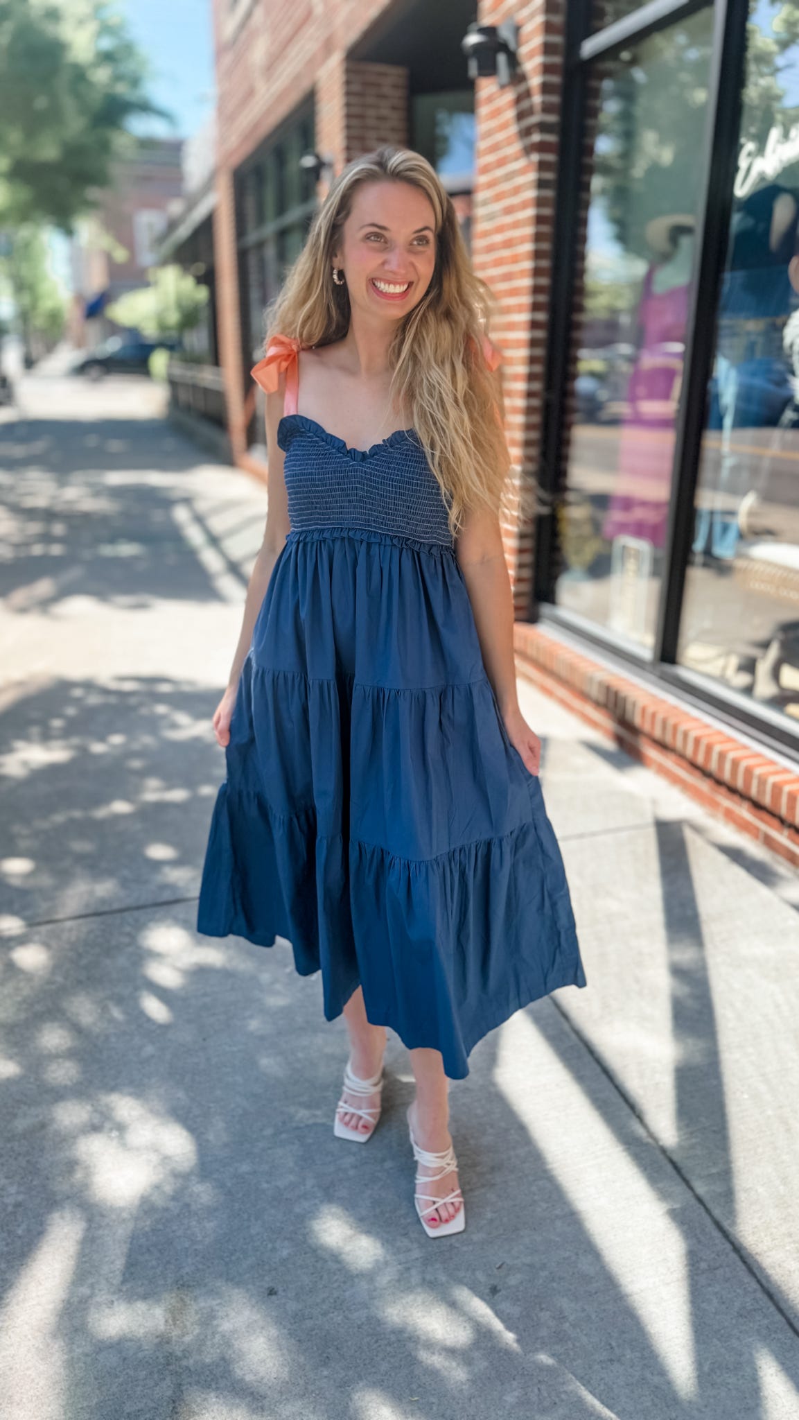 Ashlynn Tiered Navy Bow Dress-182 Dressy Dress-TCEC-Peachy Keen Boutique, Women's Fashion Boutique, Located in Cape Girardeau and Dexter, MO