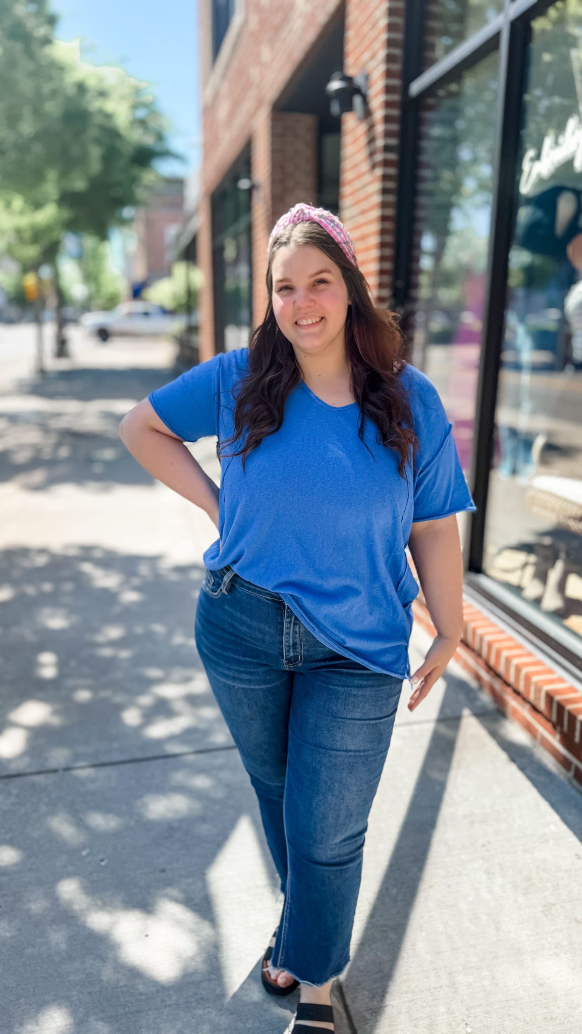 Emily V-Neck Pocket Short Sleeve Top, Cobalt-100 Basic Tops-La Miel-Peachy Keen Boutique, Women's Fashion Boutique, Located in Cape Girardeau and Dexter, MO