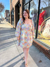 Square Neck Floral Orange Lined Dress-182 Dressy Dress-Fate-Peachy Keen Boutique, Women's Fashion Boutique, Located in Cape Girardeau and Dexter, MO