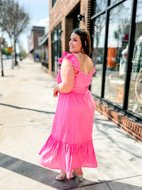 Pink Flutter Sleeve Midi Dress-182 Dressy Dress-Blu Pepper-Peachy Keen Boutique, Women's Fashion Boutique, Located in Cape Girardeau and Dexter, MO