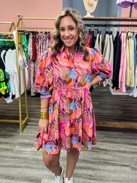 Rose Zebra Pattern Puff Sleeve Dress-181 Casual Dress-Briton Court-Peachy Keen Boutique, Women's Fashion Boutique, Located in Cape Girardeau and Dexter, MO