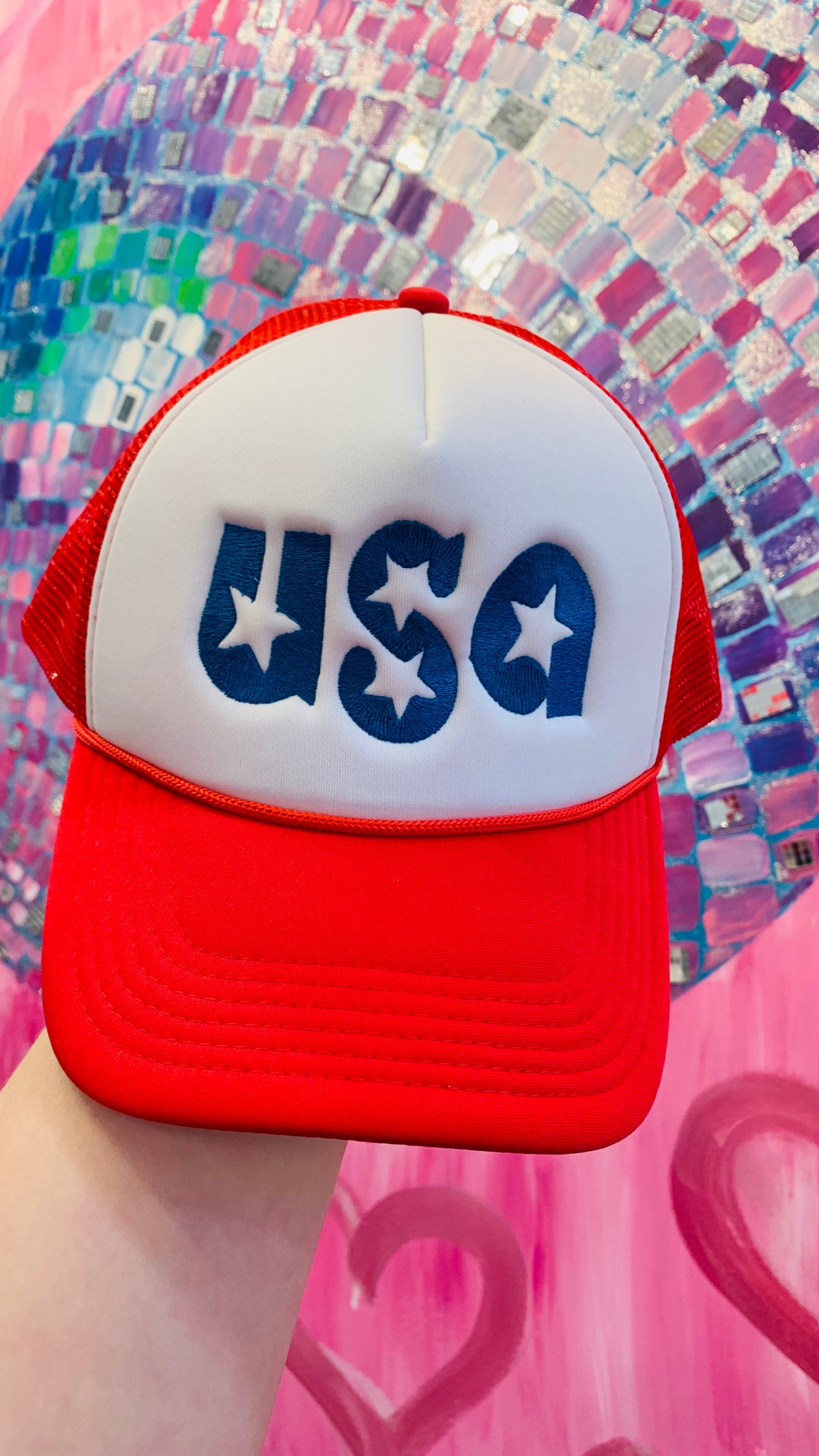 USA Babe Embroidered Trucker Hat-243 Custom-Peachy Keen Boutique-Peachy Keen Boutique, Women's Fashion Boutique, Located in Cape Girardeau and Dexter, MO