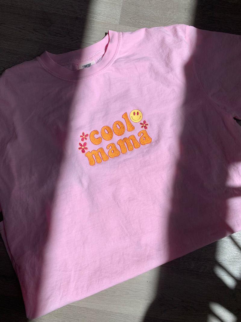 Cool Mama Embroidered Smile Tee-243 Custom-Peachy Keen Boutique-Peachy Keen Boutique, Women's Fashion Boutique, Located in Cape Girardeau and Dexter, MO