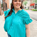 Tupelo Woven Jade Top-Tops - Blouses-Bibi-Peachy Keen Boutique, Women's Fashion Boutique, Located in Cape Girardeau and Dexter, MO