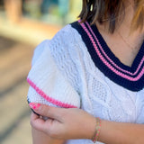 Pink & Black Ruffle Trim Sweater Vest-Tops-Day + Moon-Peachy Keen Boutique, Women's Fashion Boutique, Located in Cape Girardeau and Dexter, MO