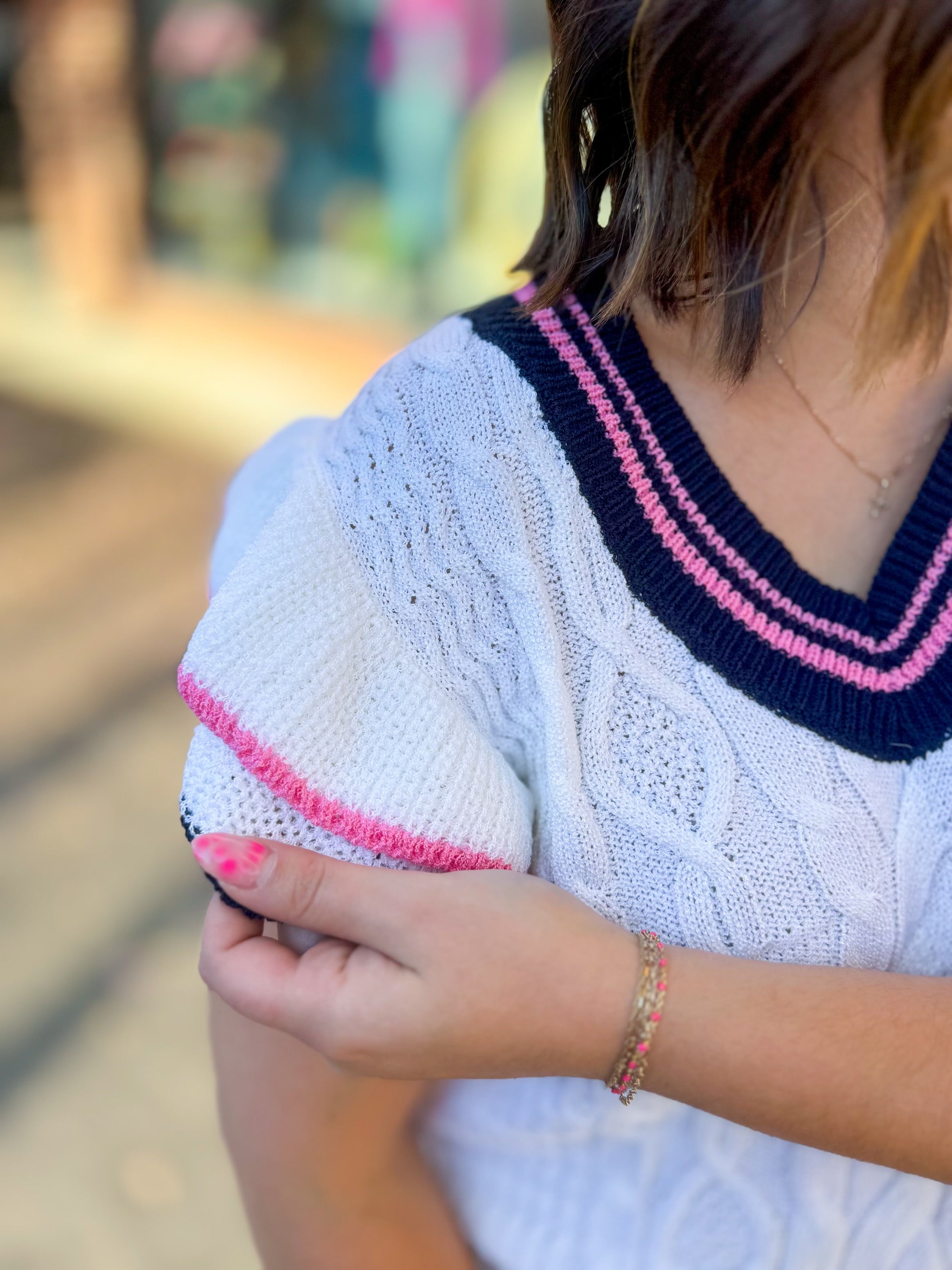 Pink & Black Ruffle Trim Sweater Vest-Tops-Day + Moon-Peachy Keen Boutique, Women's Fashion Boutique, Located in Cape Girardeau and Dexter, MO