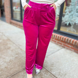 Magenta Crushed Velvet Pants-Bottoms - Pants-Very J-Peachy Keen Boutique, Women's Fashion Boutique, Located in Cape Girardeau and Dexter, MO