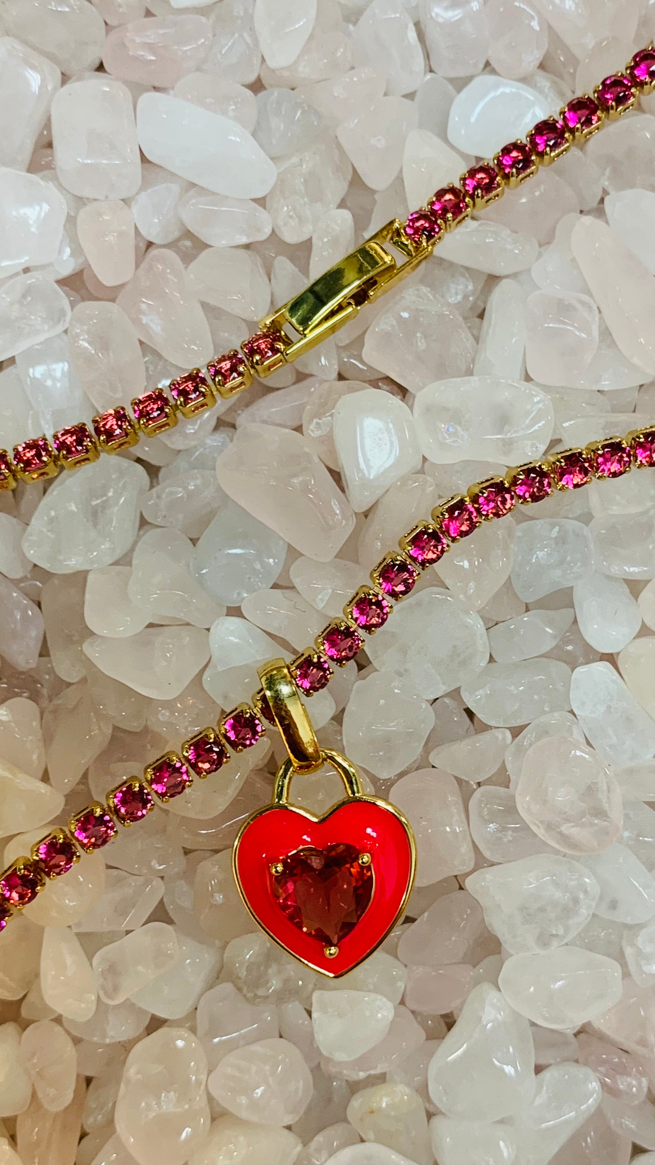 Stone Cold Heart Rhinestone Necklace, Pink-Necklaces-Qingdao Dadongsheng Jewelry Co.-Peachy Keen Boutique, Women's Fashion Boutique, Located in Cape Girardeau and Dexter, MO