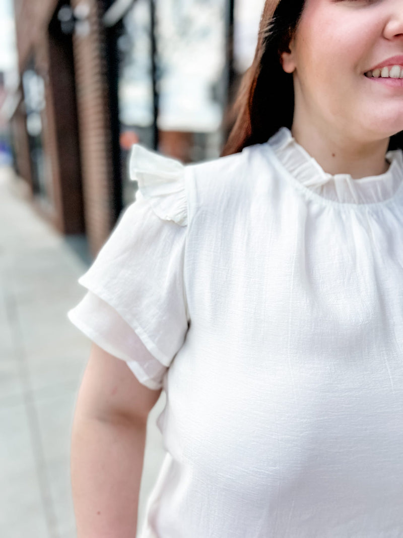 Ivory Ruffle Sleeve Blouse-120 Blouses-Entro-Peachy Keen Boutique, Women's Fashion Boutique, Located in Cape Girardeau and Dexter, MO