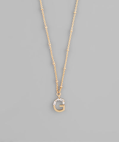 Gold Crystal Initial Necklace-Jewelry - Necklaces-Golden Stella-Peachy Keen Boutique, Women's Fashion Boutique, Located in Cape Girardeau and Dexter, MO