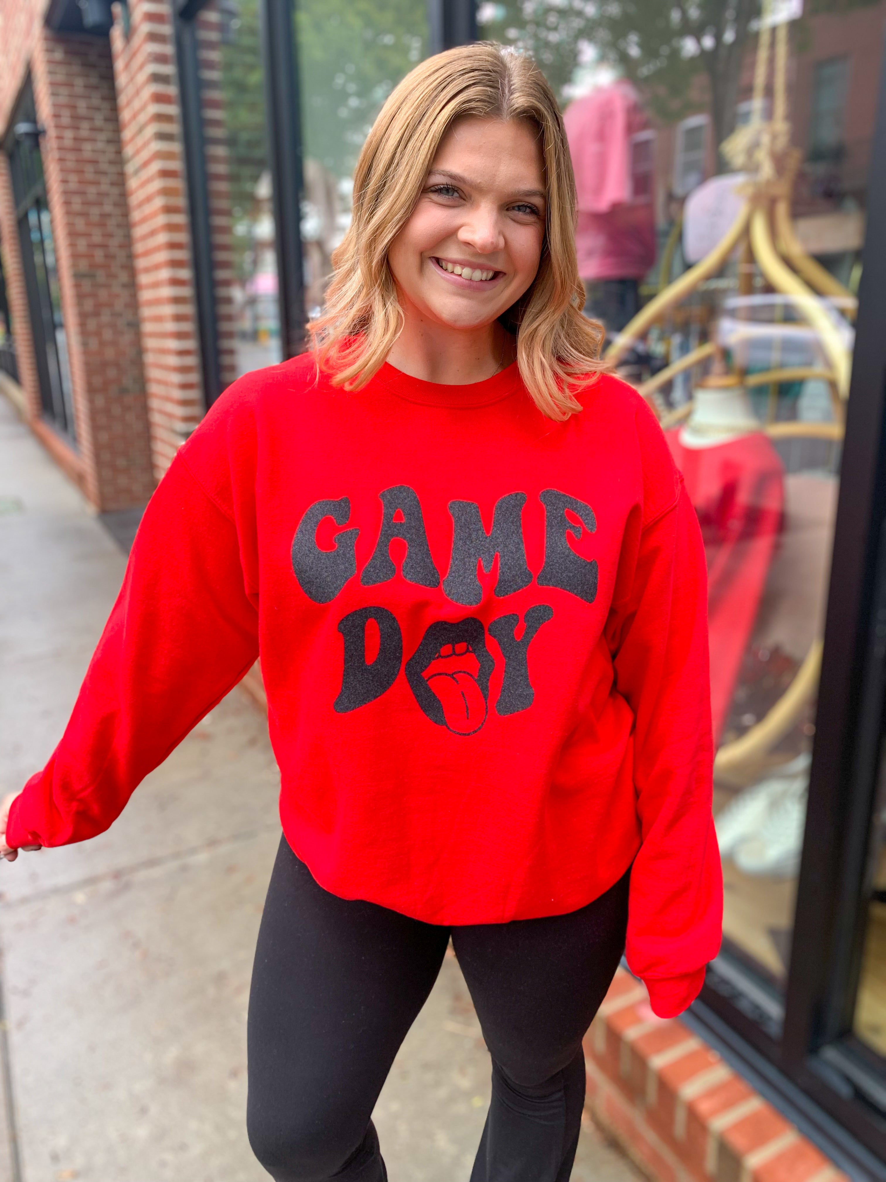 Tongues Out for Game Day Graphic Crewneck-Tops - Sweatshirts-Peachy Keen Boutique-Peachy Keen Boutique, Women's Fashion Boutique, Located in Cape Girardeau and Dexter, MO