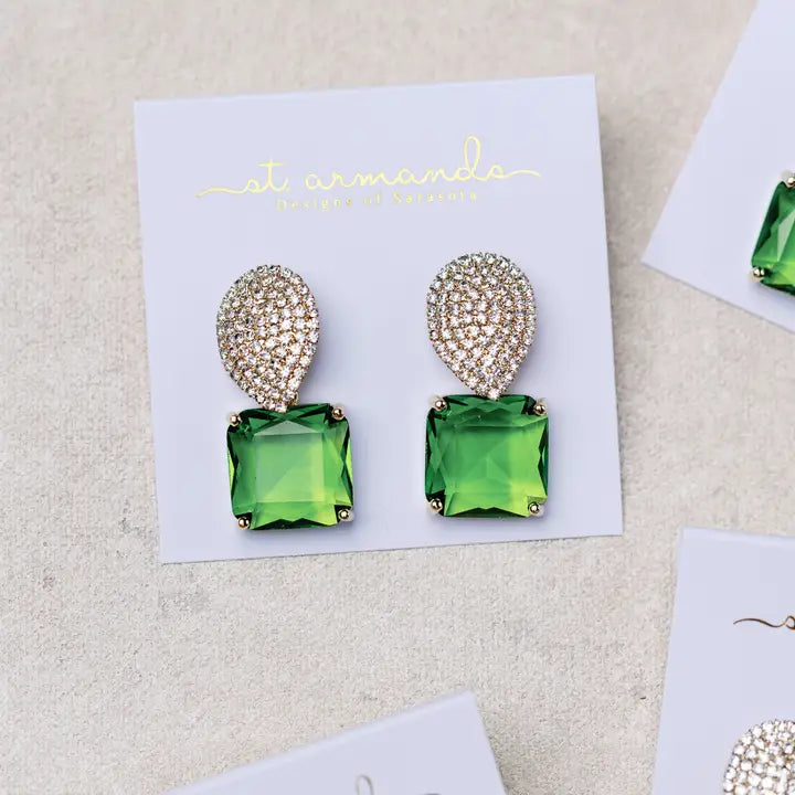 Retro Pave Crystal and Peridot Gum Drop Earrings-Jewelry - Earrings-Jocelyn-Peachy Keen Boutique, Women's Fashion Boutique, Located in Cape Girardeau and Dexter, MO