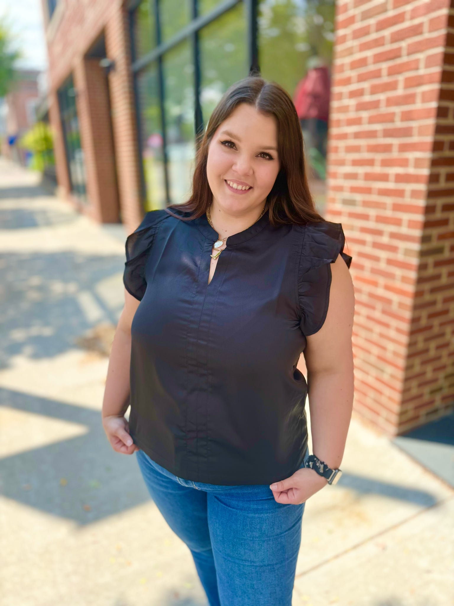 Annie Black Flutter Sleeve Top-Tops - Blouses-Anniewear-Peachy Keen Boutique, Women's Fashion Boutique, Located in Cape Girardeau and Dexter, MO