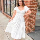 White Tiered Midi Dress-Dresses-Le LIs-Peachy Keen Boutique, Women's Fashion Boutique, Located in Cape Girardeau and Dexter, MO