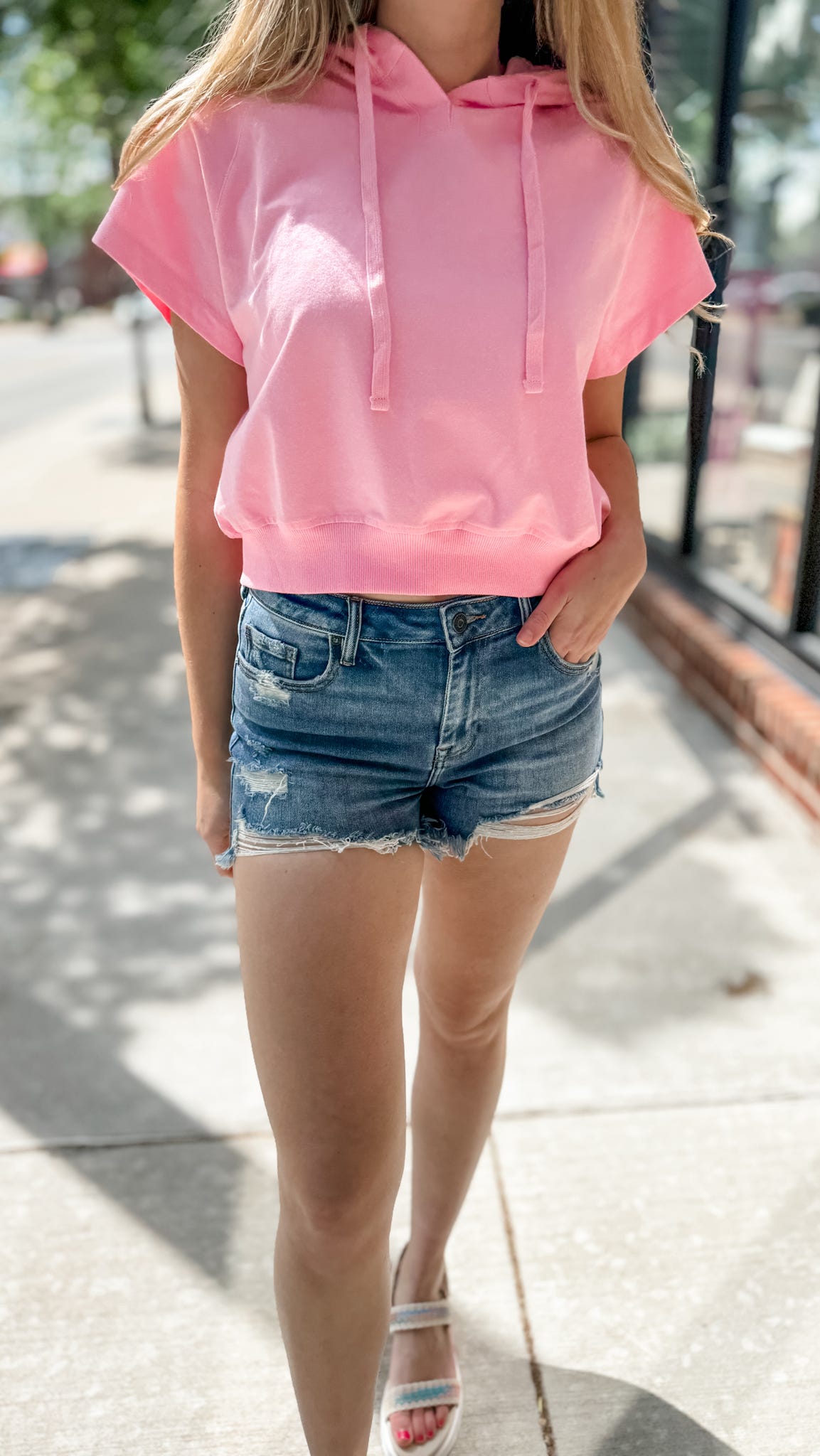 Hidden | Kenzie Dark Blue Distressed Mid Rise Denim Shorts-Bottoms - Shorts-Hidden-Peachy Keen Boutique, Women's Fashion Boutique, Located in Cape Girardeau and Dexter, MO