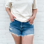 Hidden | Kenzie Dark Blue Distressed Mid Rise Denim Shorts-Bottoms - Shorts-Hidden-Peachy Keen Boutique, Women's Fashion Boutique, Located in Cape Girardeau and Dexter, MO