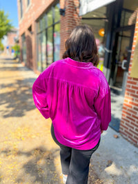 Abbie Magenta Velvet Button Down Top-Shirts & Tops-Jodifl-Peachy Keen Boutique, Women's Fashion Boutique, Located in Cape Girardeau and Dexter, MO