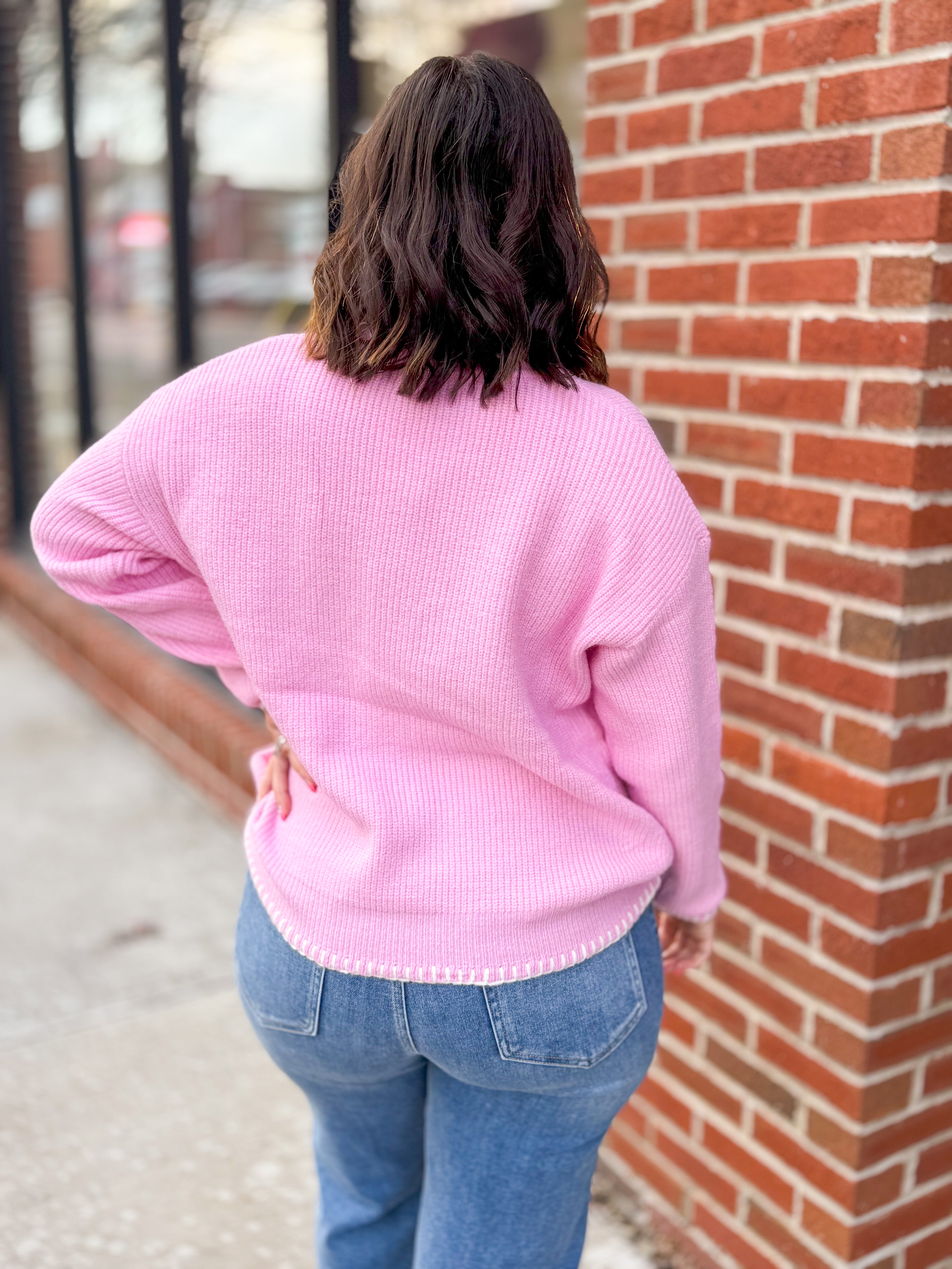 XOXO Pink Heart Sweater-Tops - Sweaters-Main Strip-Peachy Keen Boutique, Women's Fashion Boutique, Located in Cape Girardeau and Dexter, MO