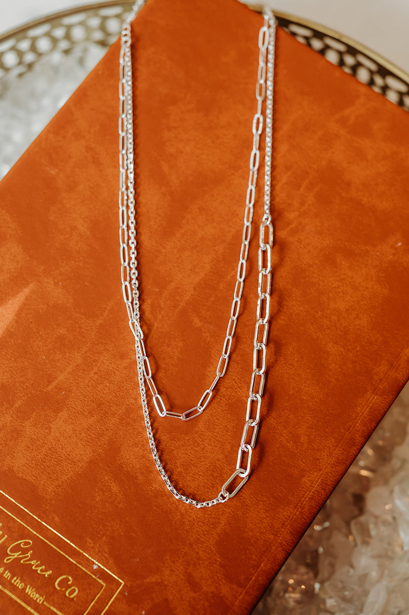 Double Layered Silver Chain Necklace