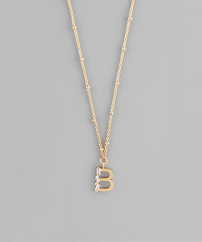 Gold Crystal Initial Necklace-Jewelry - Necklaces-Golden Stella-Peachy Keen Boutique, Women's Fashion Boutique, Located in Cape Girardeau and Dexter, MO