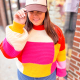 Rust Color Combo Textured Colorblock Sweater-Tops - Sweaters-Bibi-Peachy Keen Boutique, Women's Fashion Boutique, Located in Cape Girardeau and Dexter, MO