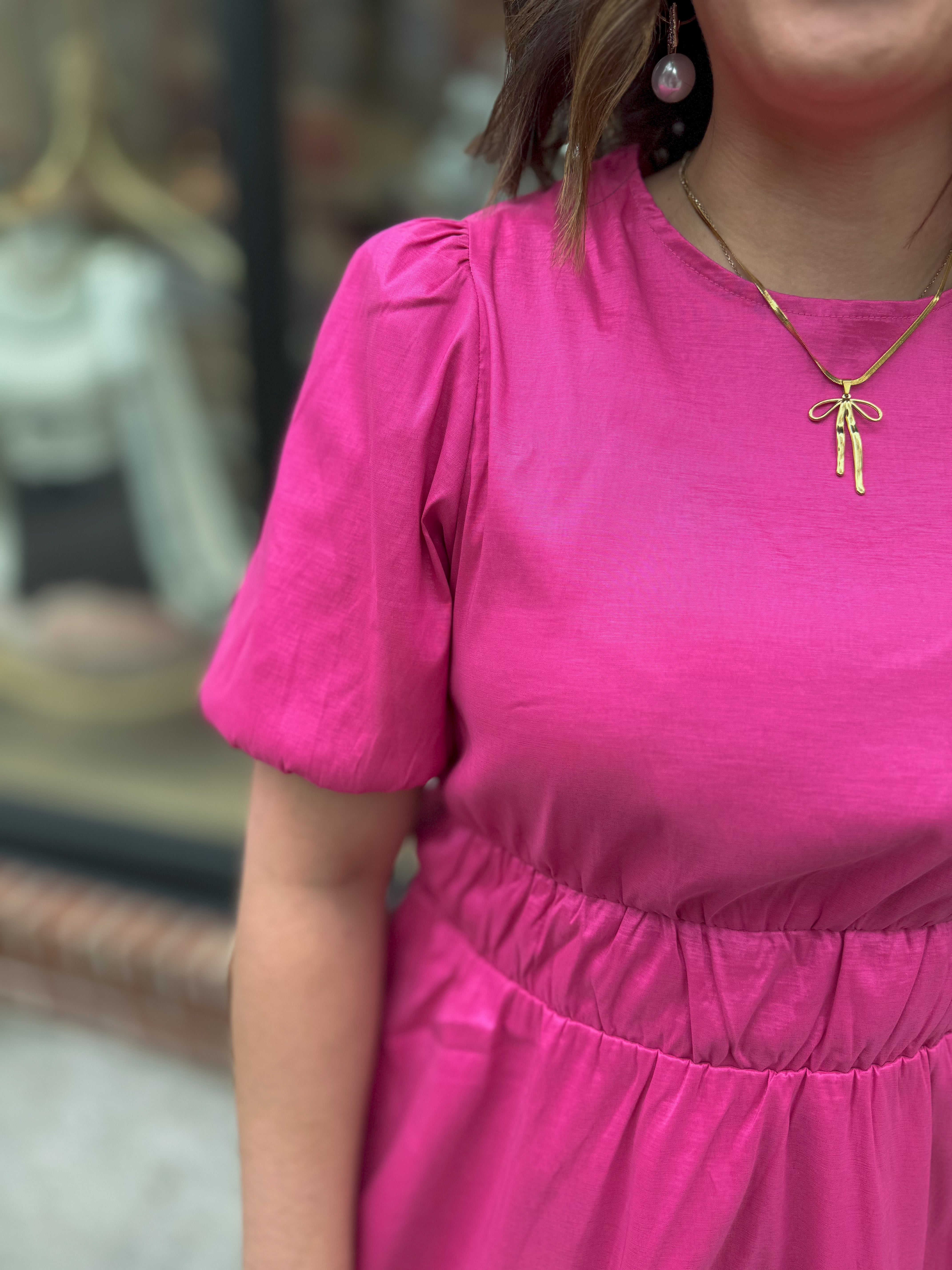 Hot Pink Bubble Hem Waisted Dress-Dresses-Very J-Peachy Keen Boutique, Women's Fashion Boutique, Located in Cape Girardeau and Dexter, MO