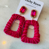 Taylor Velvet Rhinestone Earrings, Pink-Jewelry - Earrings-Qingdao Dadongsheng Jewelry Co.-Peachy Keen Boutique, Women's Fashion Boutique, Located in Cape Girardeau and Dexter, MO