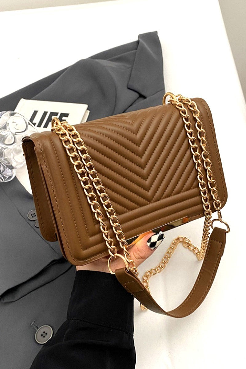 Tessa Vegan Leather Chevron Grid Crossbody Purse - Brown-Bags - Purses & Handbags-Zenana-Peachy Keen Boutique, Women's Fashion Boutique, Located in Cape Girardeau and Dexter, MO