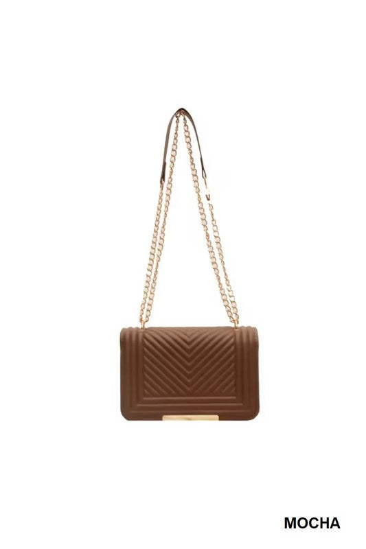 Tessa Vegan Leather Chevron Grid Crossbody Purse - Brown-Bags - Purses & Handbags-Zenana-Peachy Keen Boutique, Women's Fashion Boutique, Located in Cape Girardeau and Dexter, MO