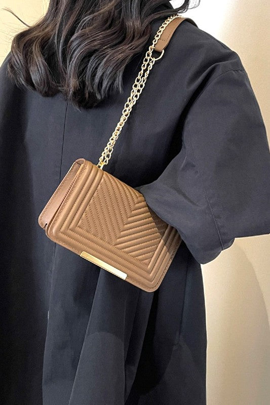 Tessa Vegan Leather Chevron Grid Crossbody Purse - Mocha-Bags - Purses & Handbags-Zenana-Peachy Keen Boutique, Women's Fashion Boutique, Located in Cape Girardeau and Dexter, MO