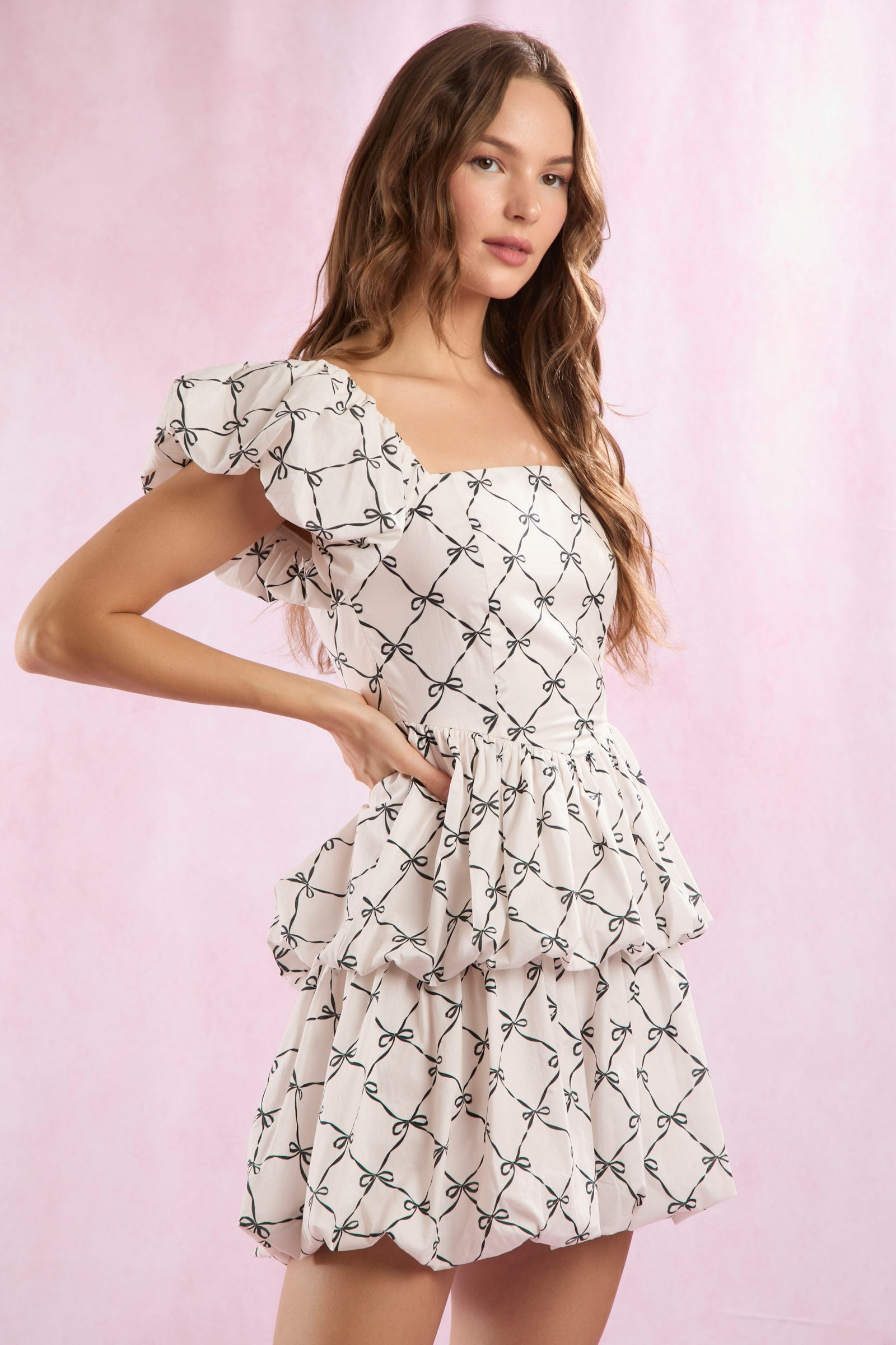 Black Bow Printer Ruffle Dress-Rompers-Peach Love California-Peachy Keen Boutique, Women's Fashion Boutique, Located in Cape Girardeau and Dexter, MO