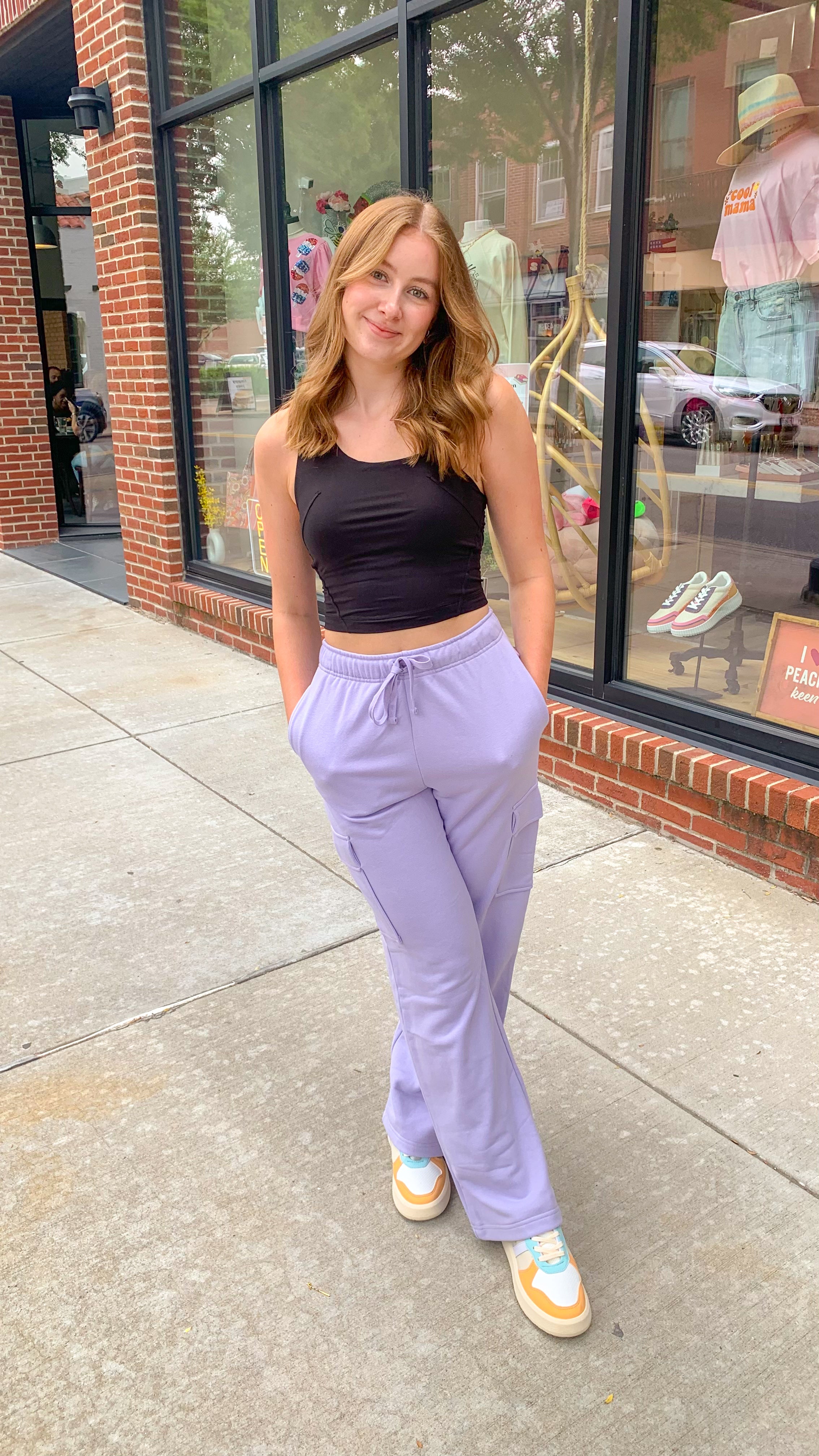 Lavender Haze Cargo Sweats-Bottoms - Pants-Rae Mode-Peachy Keen Boutique, Women's Fashion Boutique, Located in Cape Girardeau and Dexter, MO