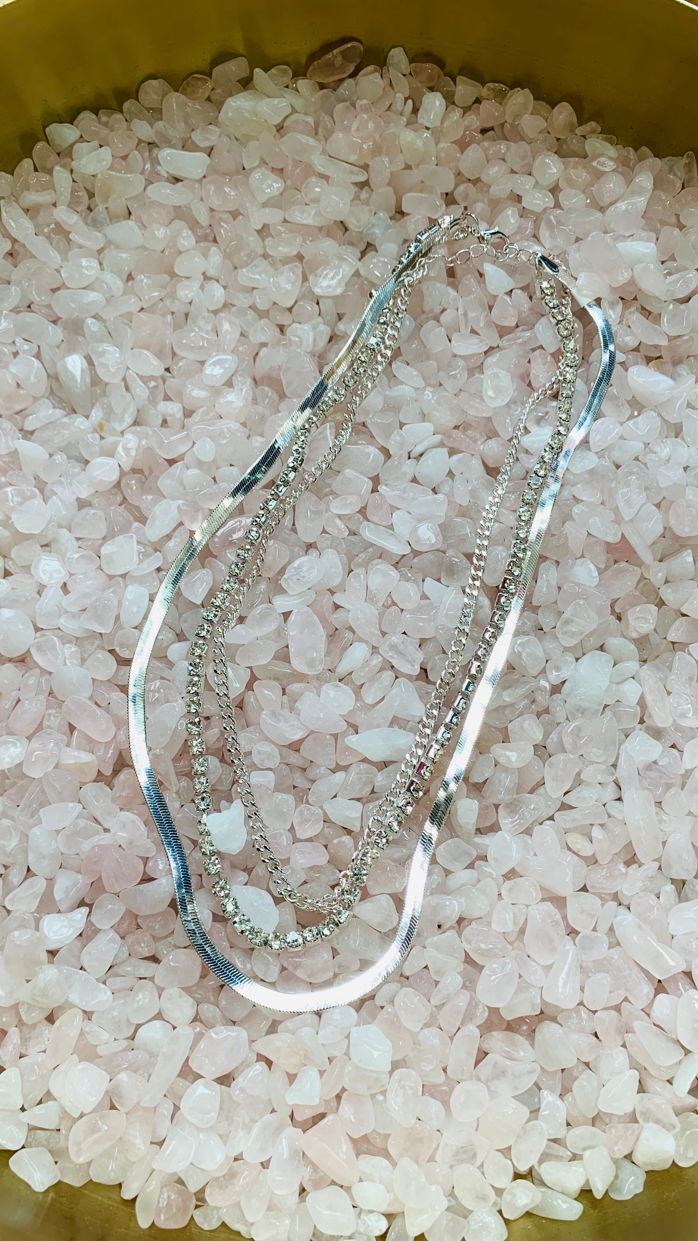 Tina Silver Crystal Layered Necklace-Jewelry - Necklaces-Kenze Panne-Peachy Keen Boutique, Women's Fashion Boutique, Located in Cape Girardeau and Dexter, MO