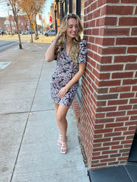 Black Floral Textured Puff Sleeve Dress-short sleeve dress-Entro-Peachy Keen Boutique, Women's Fashion Boutique, Located in Cape Girardeau and Dexter, MO