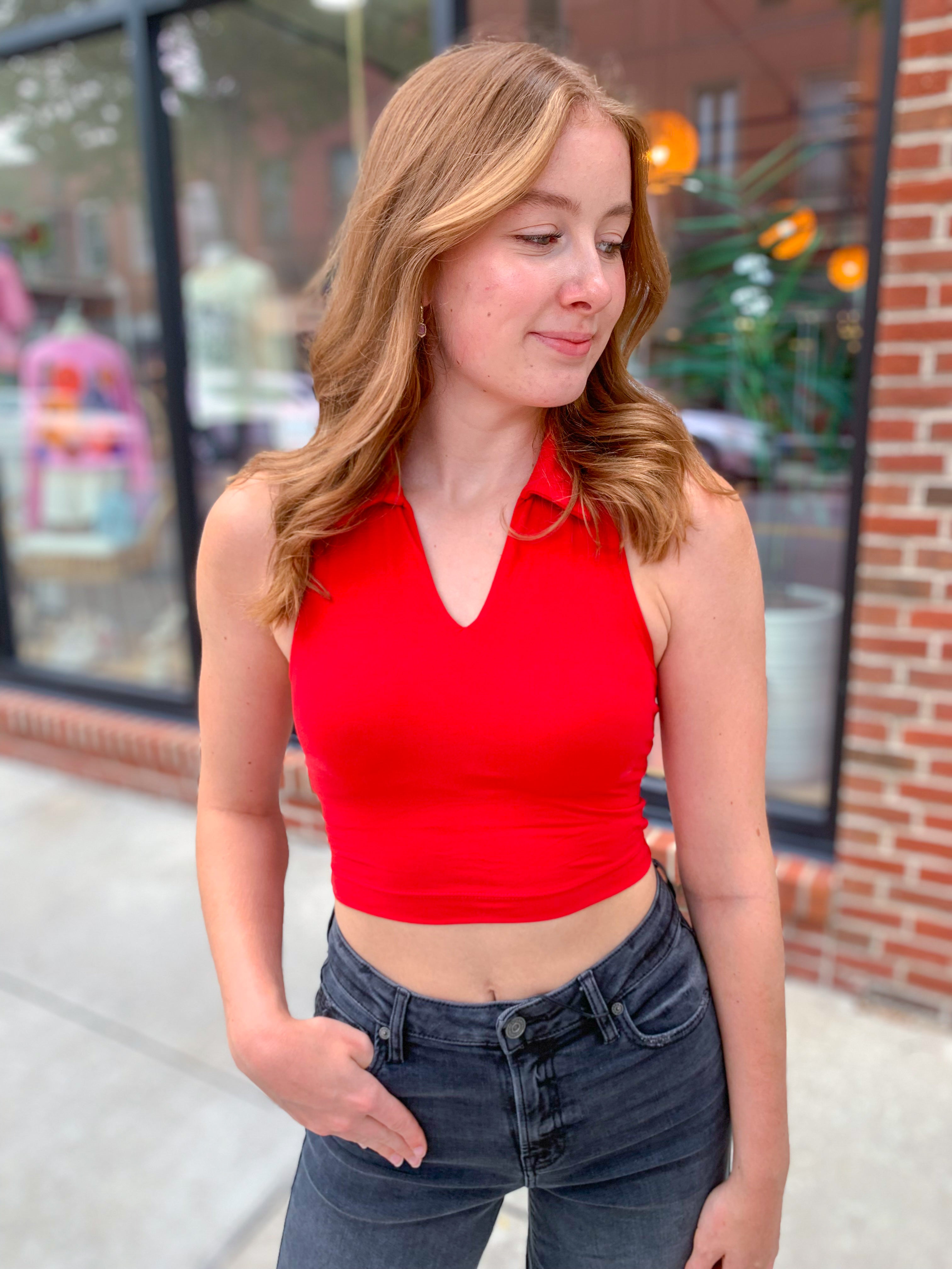 Tina Collared Cropped Sports Tank-Shirts & Tops-Rae Mode-Peachy Keen Boutique, Women's Fashion Boutique, Located in Cape Girardeau and Dexter, MO