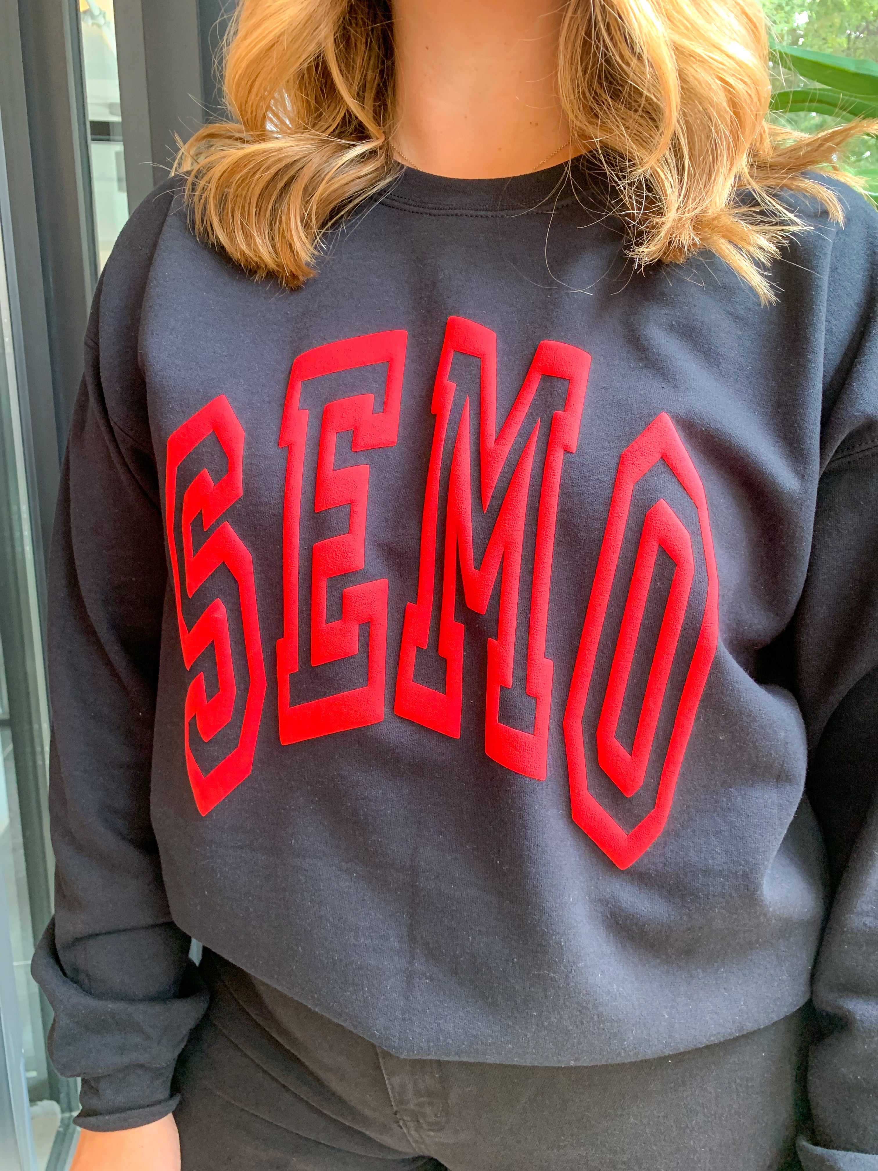 SEMO Puff Letter Gameday Crewneck-Tops - Sweatshirts-Peachy Keen Boutique-Peachy Keen Boutique, Women's Fashion Boutique, Located in Cape Girardeau and Dexter, MO