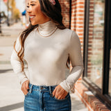 Sand Beige Mock Neck Long Sleeve Bodysuit-Tops - Bodysuits-Zenana-Peachy Keen Boutique, Women's Fashion Boutique, Located in Cape Girardeau and Dexter, MO