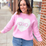 XOXO Pink Heart Sweater-Tops - Sweaters-Main Strip-Peachy Keen Boutique, Women's Fashion Boutique, Located in Cape Girardeau and Dexter, MO